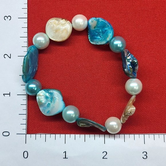 Brown White & Blue Shell Bead Stretch Bracelet Set of 2 - Picture 11 of 11